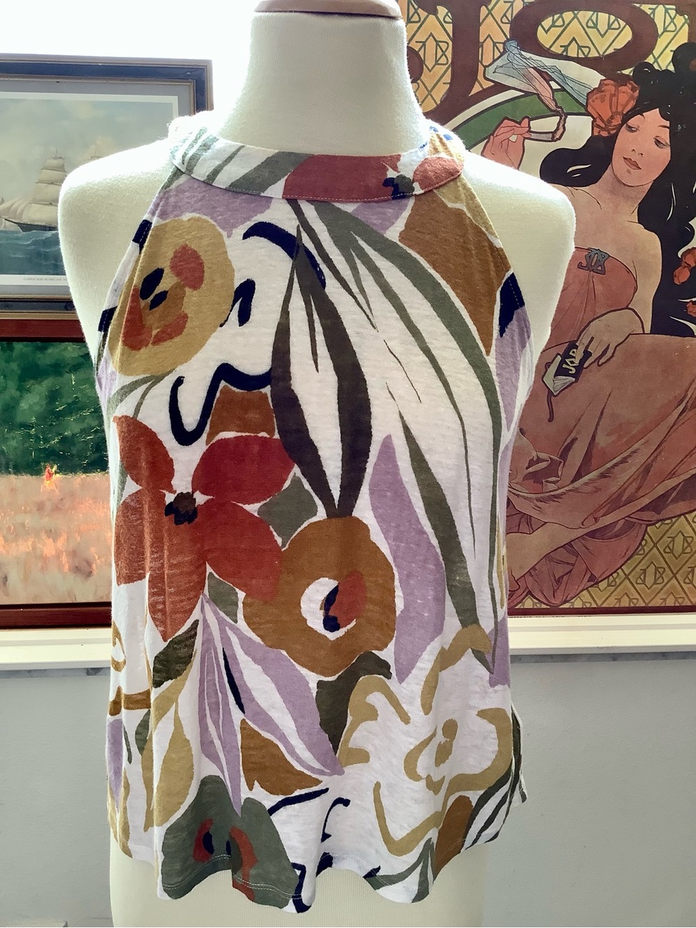 Rachel Zoe Floral Linen  Halter Top in Cream ,Lilac, Mustard,